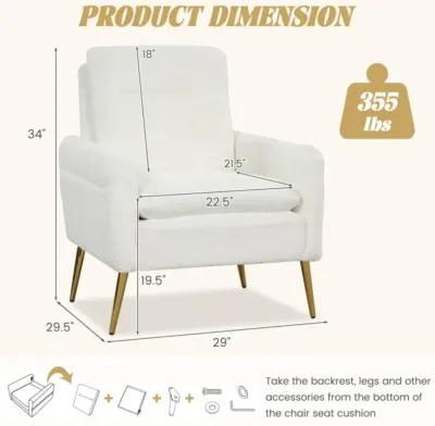 Hivvago Upholstered Sherpa Modern Accent Armchair for Living Room-White