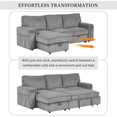 Merax Upholstery Sleeper Sectional Sofa with Storage