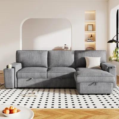 Merax Upholstery Sleeper Sectional Sofa with Storage