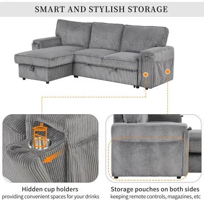 Merax Upholstery Sleeper Sectional Sofa with Storage