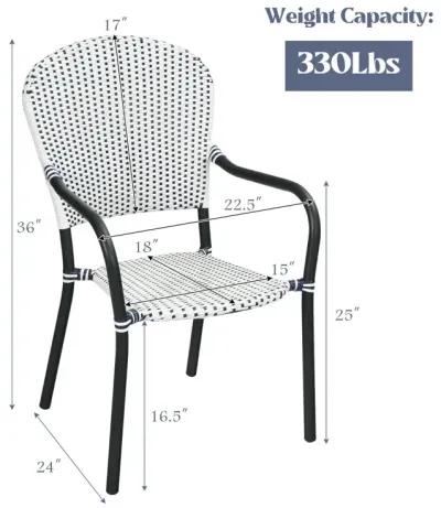 Set of 4 Patio Rattan Stackable Dining Chair with  Armrest for Garden-White