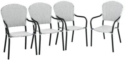 Set of 4 Patio Rattan Stackable Dining Chair with  Armrest for Garden-White