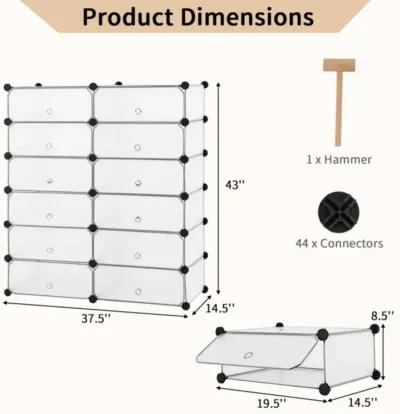 12-Cube DIY Portable Plastic Shoe Rack with Transparent Doors