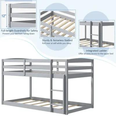 Hivvago Twin Size Bunk Bed with High Guardrails and Integrated Ladder