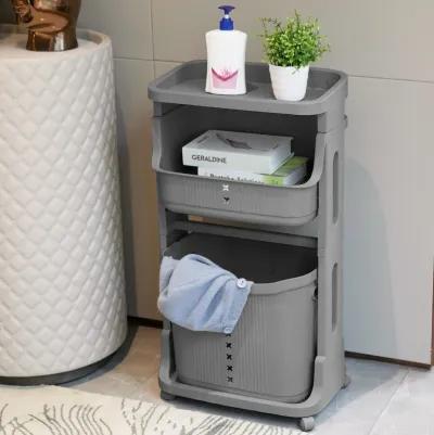 Laundry Basket Plastic Hamper 2-Tier Storage Sorter Hampers with Wheels for Kitchen Bedroom Bathroom Free Standing Storage Baskets Grey