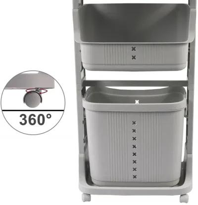 Laundry Basket Plastic Hamper 2-Tier Storage Sorter Hampers with Wheels for Kitchen Bedroom Bathroom Free Standing Storage Baskets Grey