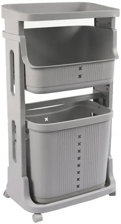 Laundry Basket Plastic Hamper 2-Tier Storage Sorter Hampers with Wheels for Kitchen Bedroom Bathroom Free Standing Storage Baskets Grey