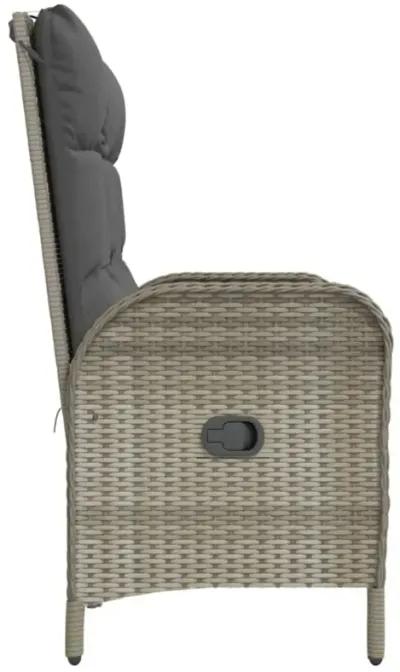 vidaXL Modern Gray Patio Reclining Bench - Poly Rattan Outdoor Seating with Cushions for Garden and Terrace