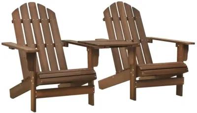 vidaXL Patio Adirondack Chairs with Tea Table Solid Wood Fir Brown