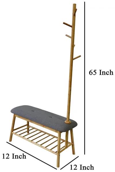 Osava Coat Rack Hall Tree with Bench, Shoe Storage, Gray Polyester, 65 Inch