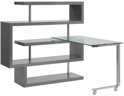 Raceloma Writing Desk w/Shelf, Clear Glass, Gray & Chrome Finish 93181