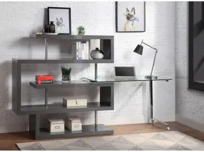 Raceloma Writing Desk w/Shelf, Clear Glass, Gray & Chrome Finish 93181