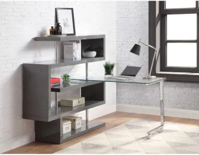 Raceloma Writing Desk w/Shelf, Clear Glass, Gray & Chrome Finish 93181