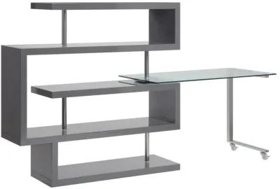 Raceloma Writing Desk w/Shelf, Clear Glass, Gray & Chrome Finish 93181