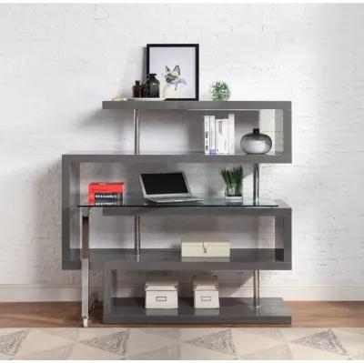 Raceloma Writing Desk w/Shelf, Clear Glass, Gray & Chrome Finish 93181