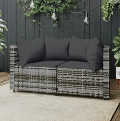 vidaXL Patio Corner Sofas with Cushions 2 pcs Gray Poly Rattan