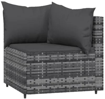 vidaXL Patio Corner Sofas with Cushions 2 pcs Gray Poly Rattan