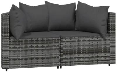 vidaXL Patio Corner Sofas with Cushions 2 pcs Gray Poly Rattan