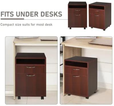 Brown Rolling File Cabinet: Mobile Printer Stand with Drawer for Office