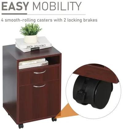 Brown Rolling File Cabinet: Mobile Printer Stand with Drawer for Office