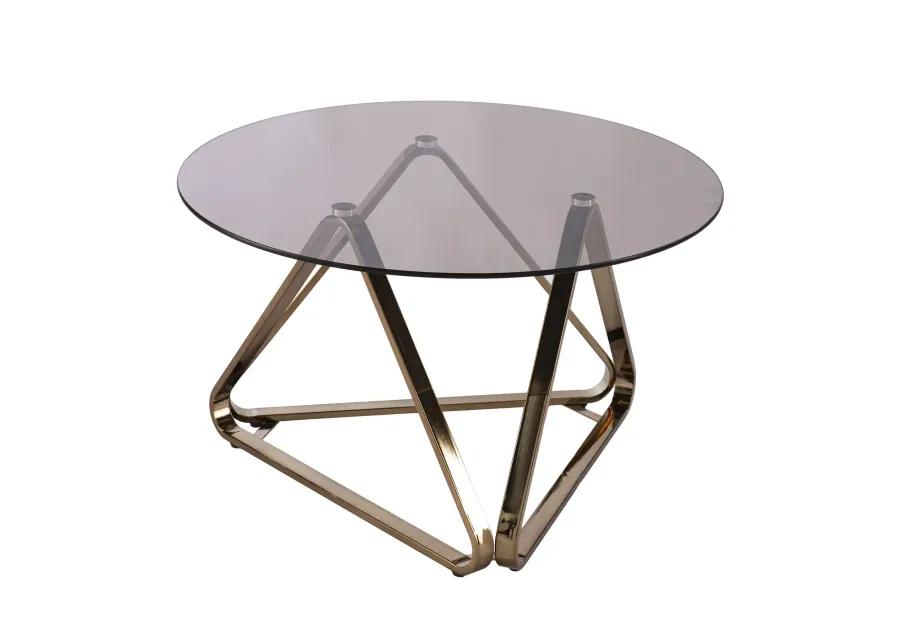 Homezia 31" Champagne Glass And Metal Round Coffee Table