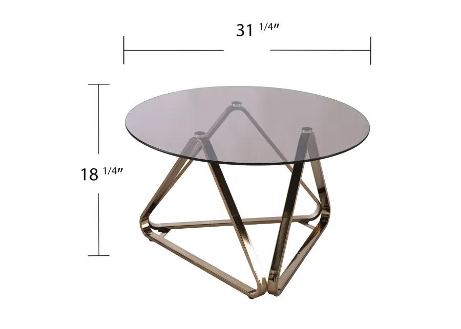 Homezia 31" Champagne Glass And Metal Round Coffee Table