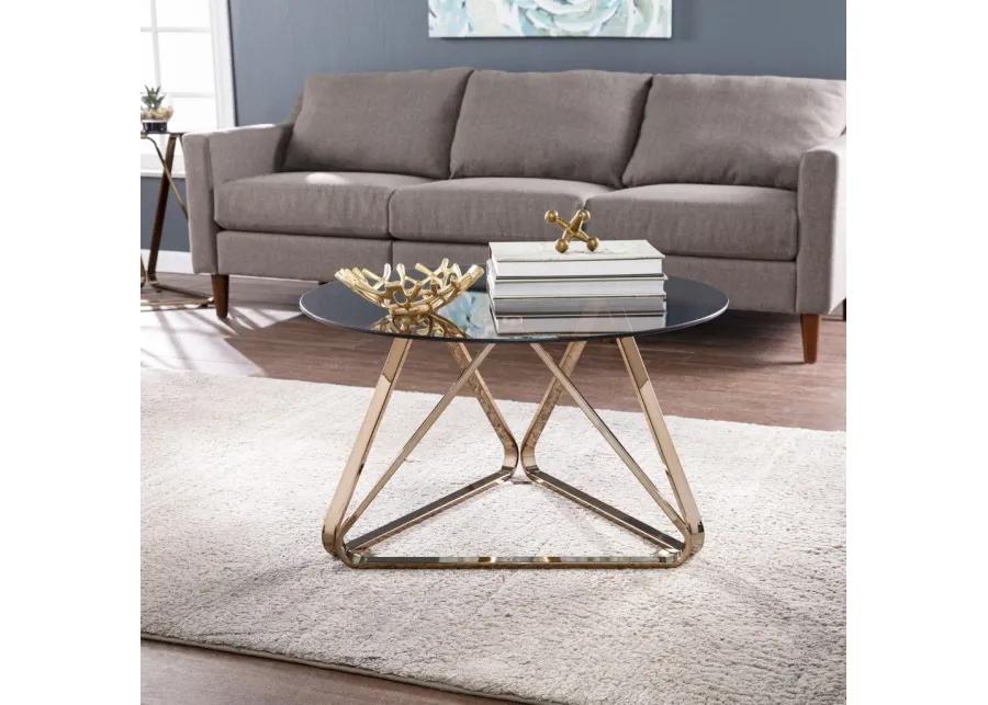 Homezia 31" Champagne Glass And Metal Round Coffee Table