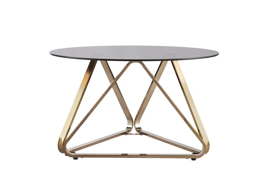 Homezia 31" Champagne Glass And Metal Round Coffee Table