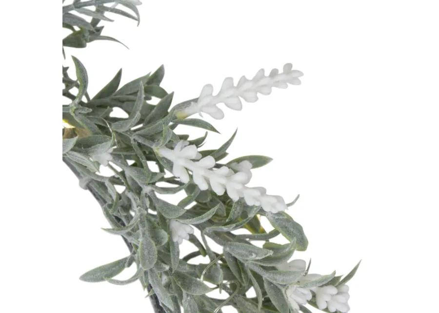 Pre-Lit Battery Operated White Lavender Spring Wreath- 16" - White LED Lights