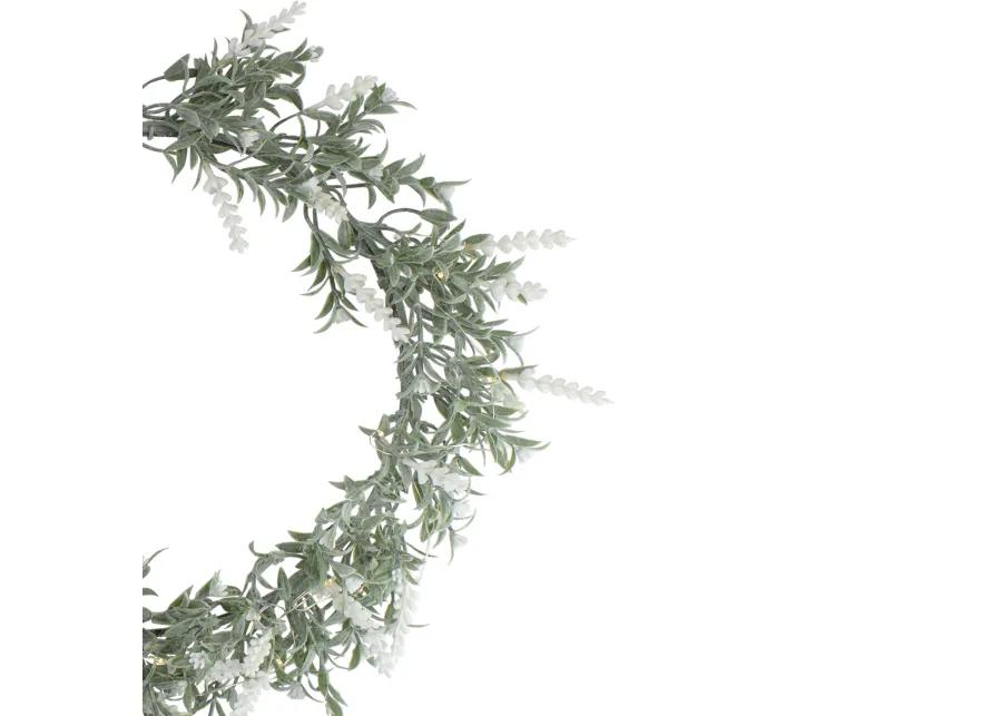 Pre-Lit Battery Operated White Lavender Spring Wreath- 16" - White LED Lights