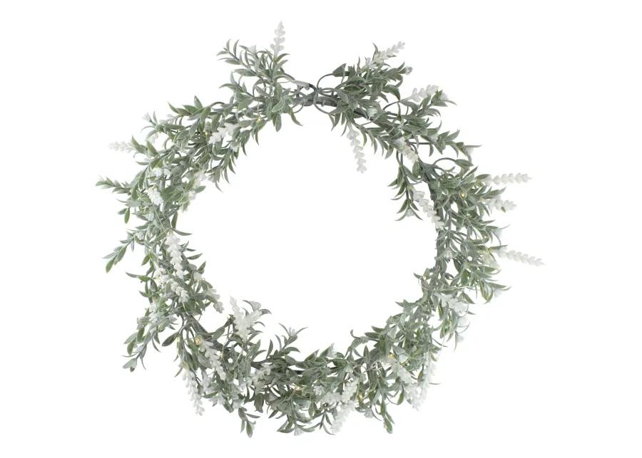 Pre-Lit Battery Operated White Lavender Spring Wreath- 16" - White LED Lights