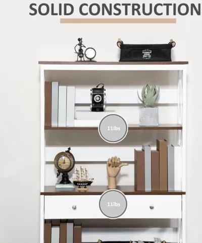 White Modern Shelving: 4-Tier Bookcase with Drawer and X-Bar