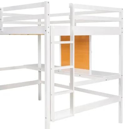 Merax Modern  Wooden Loft Bed with Desk