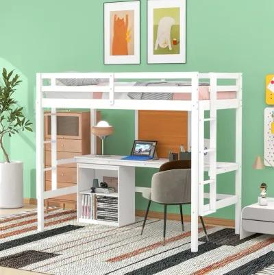 Merax Modern  Wooden Loft Bed with Desk