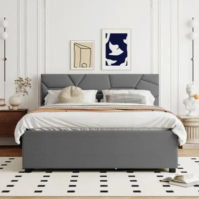 Merax Upholstered Platform Bed with Brick Pattern Headboard, with Twin XL Size Trundle and 2 drawers, Linen Fabric