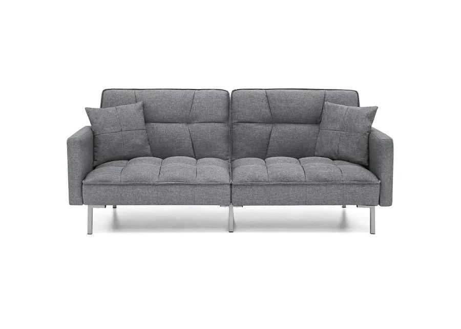 Modern Grey Linen Split Back Futon Sofa Bed Couch