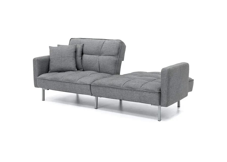 Modern Grey Linen Split Back Futon Sofa Bed Couch