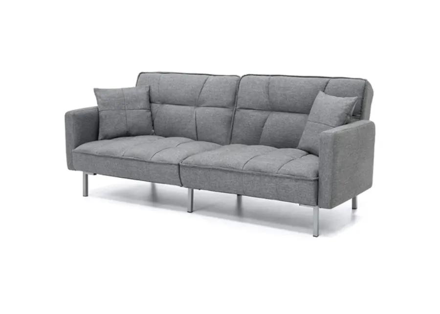 Modern Grey Linen Split Back Futon Sofa Bed Couch