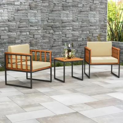 Hivvago 3 Pieces Patio Chair Set Acacia Wood Outdoor Sofa Set with Soft Cushions