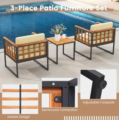 Hivvago 3 Pieces Patio Chair Set Acacia Wood Outdoor Sofa Set with Soft Cushions