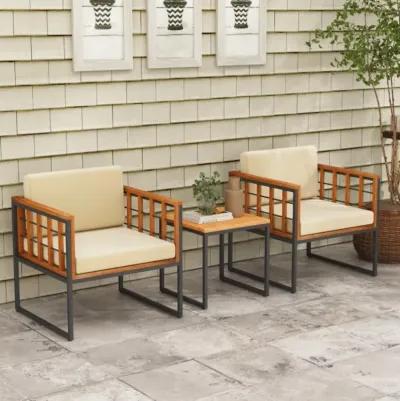 Hivvago 3 Pieces Patio Chair Set Acacia Wood Outdoor Sofa Set with Soft Cushions