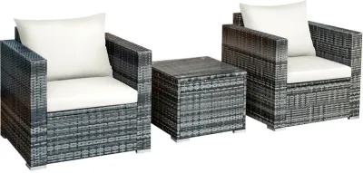 3 Pieces Patio Rattan Furniture Bistro Sofa Set with Cushioned