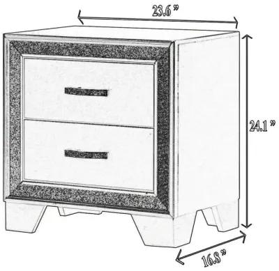 Zula 24 Inch 2 Drawer Nightstand, Faux Diamond Trim, Metal Handles, Gray-Benzara