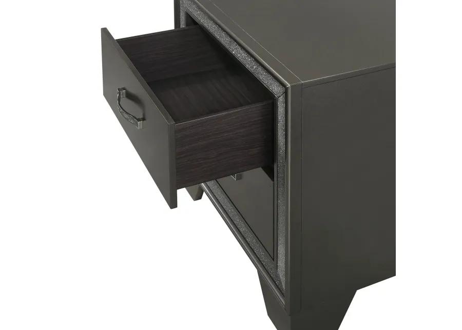 Zula 24 Inch 2 Drawer Nightstand, Faux Diamond Trim, Metal Handles, Gray-Benzara