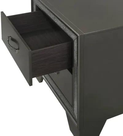 Zula 24 Inch 2 Drawer Nightstand, Faux Diamond Trim, Metal Handles, Gray-Benzara