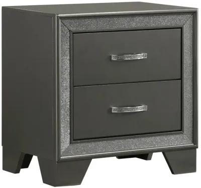 Zula 24 Inch 2 Drawer Nightstand, Faux Diamond Trim, Metal Handles, Gray-Benzara