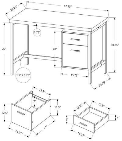 Monarch Specialties Computer Desk, Home Office, Laptop, Left, Right Set-Up, Storage Drawers, 48"L, Work, Metal, Laminate, White, Grey, Contemporary, Modern