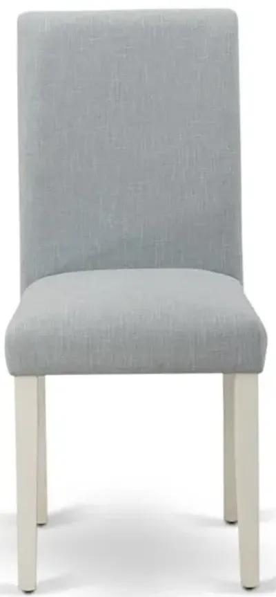 East West Furniture Set of 2 - Wood Chairs- Modern Chairs Includes Wirebrushed Linen White Wood Structure with Baby Blue Linen Fabric Seat and Simple Back