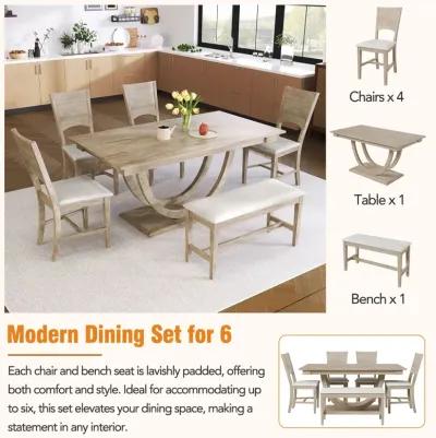 MONDAWE 6-Piece Solid Wood Half Round Dining Table Set Kitchen Table Set With Upholstered Dining Chairs, Modern Dining Furniture