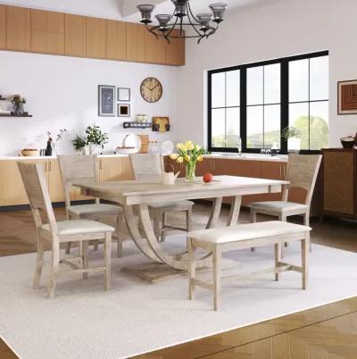 MONDAWE 6-Piece Solid Wood Half Round Dining Table Set Kitchen Table Set With Upholstered Dining Chairs, Modern Dining Furniture